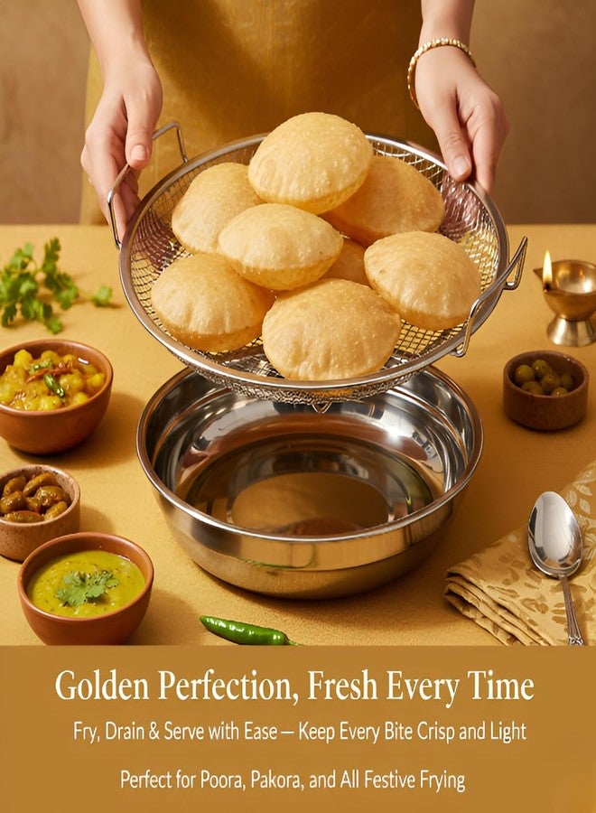 SHREESAMP Stainless Steel Oil Filter Tray Mesh Basket Frying Air Fryer Oil Strainer for Pakoda Snacks Fries Chicken Fish Crispy Food Healthy Cooking Kitchen Essential for Home Kitchen Daily Use - Image 5